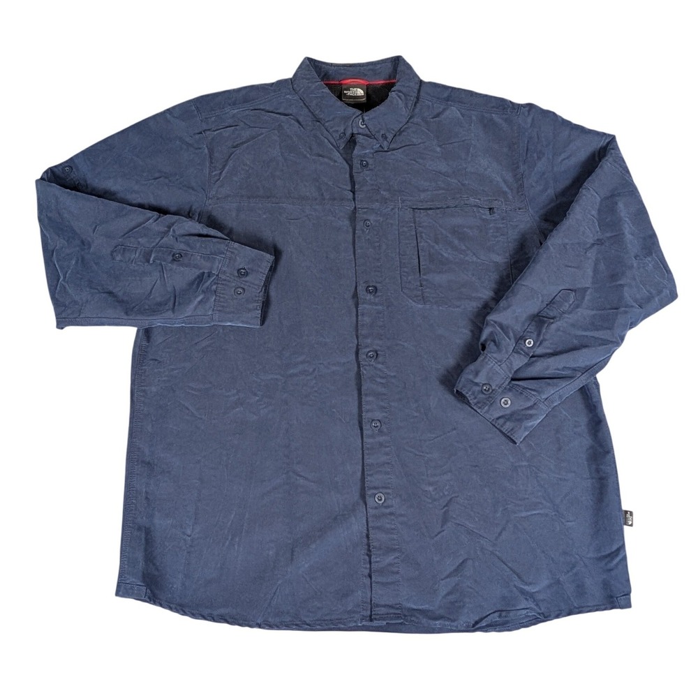 The North Face Button Down Mens XL Navy Blue Long Sleeve Hiking Shirt Excellent